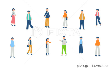 春と秋を過ごす人々のイラストセット 132980988