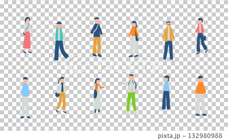 春と秋を過ごす人々のイラストセット 132980988