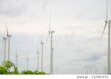 Wind energy. Wind power. Sustainable, renewable energy. Wind turbines generate electricity. Wind farm. Sustainable resources. Sustainable development. Green technology for energy sustainability. 132981433