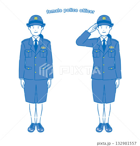 起立・敬礼ポーズをする女性警察官 2C 起立・敬礼ポーズをする女性警察官 2C 132981557