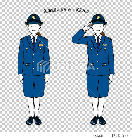 女警官站立敬禮姿勢 4C 女警官站立敬禮姿勢 4C 132981558