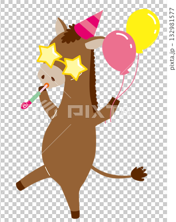 Illustration of a horse having fun with a balloon Illustration of a horse having fun with a balloon 132981577