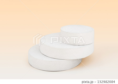 Podium for Cosmetic, Soap, Items Presentation. Abstract Minimal Geometric Sphere. Cylinder Three Forms, Soft Shadow. Scene to Show Product, Object. Showcase Display Case. Stand. Studio Color Backdrop 132982084