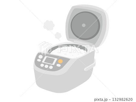 蓋の開いた炊飯器に入った炊き立ての白米のイラスト 132982620