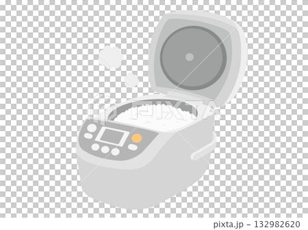 蓋の開いた炊飯器に入った炊き立ての白米のイラスト 132982620