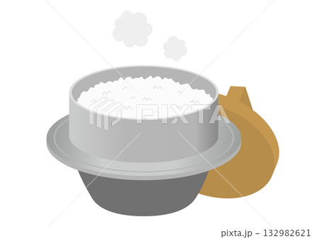 蓋の開いた釜と炊き立ての白米のイラスト 蓋の開いた釜と炊き立ての白米のイラスト 132982621