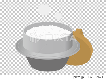 蓋の開いた釜と炊き立ての白米のイラスト 蓋の開いた釜と炊き立ての白米のイラスト 132982621