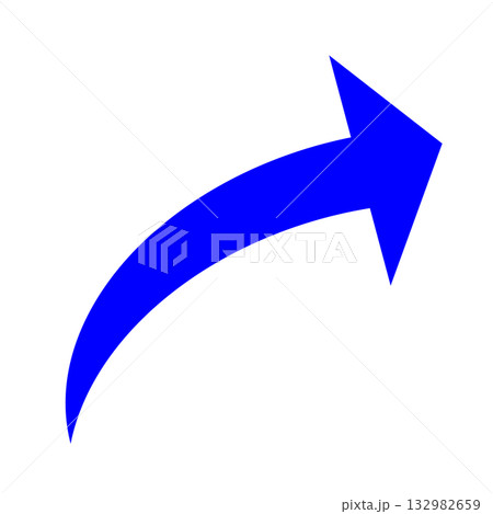 矢先短めシンプルで使いやすいカーブ矢印_青 132982659