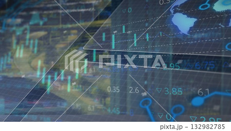 Data panels displaying on online dashboard, with candlestick charts, numeric overlays and world map Data panels displaying on online dashboard, with candlestick charts, numeric overlays and world map 132982785