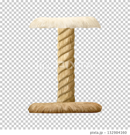 Cat scratching post with seat cushion watercolor illustration isolated on white background. Pet furniture clip art element for domestic animals accessories shops, interior designs and charity concepts Cat scratching post with seat cushion watercolor illustration isolated on white background. Pet furniture clip art element for domestic animals accessories shops, interior designs and charity concepts 132984160
