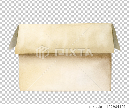 Simple beige open cardboard box watercolor illustration isolated on white, side view. Packaging, moving and transferring minimalist clip art for transportation companies Simple beige open cardboard box watercolor illustration isolated on white, side view. Packaging, moving and transferring minimalist clip art for transportation companies 132984161