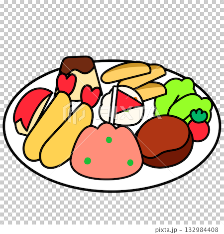 日本のお子様ランチプレートのイラスト 各食べ物はベクターではバラバラに切り離すことができる 日本のお子様ランチプレートのイラスト 各食べ物はベクターではバラバラに切り離すことができる 132984408