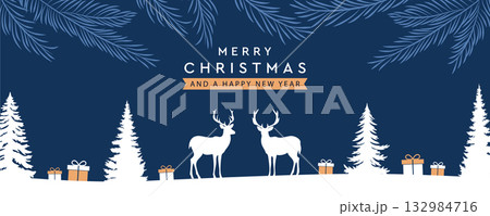 christmas winter border with deer in forest vector illustration 132984716