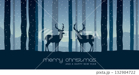 christmas winter border with deer in forest vector illustration christmas winter border with deer in forest vector illustration 132984722