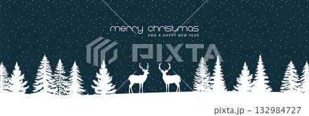 christmas winter border with deer in forest vector illustration 132984727