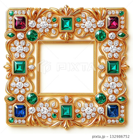 カラフル宝石のラグジュアリーフレーム背景 132986752