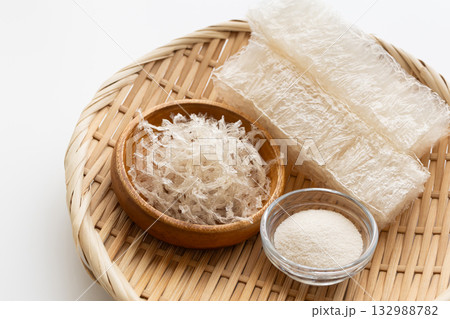 寒天の種類　角寒天　糸寒天　粉末寒天 132988782