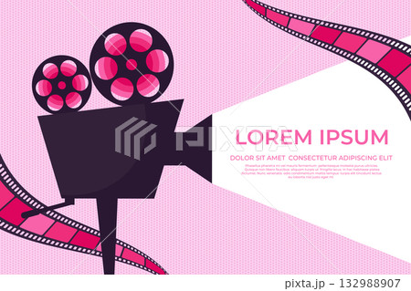 Movie template design with a retro camera and film strips. Cinema movie background. Vector illustration Movie template design with a retro camera and film strips. Cinema movie background. Vector illustration 132988907