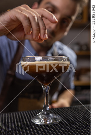 Freshly mixed espresso martini cocktail Freshly mixed espresso martini cocktail 132988942