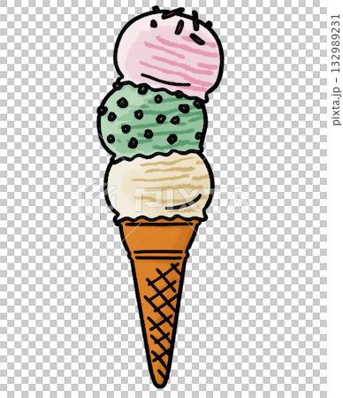 Simple hand-drawn illustration of ice cream (triple) 132989231