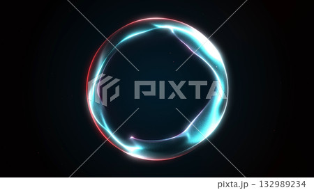 Red and turquoise glowing energy sphere with liquid gradient surface and luminous edges. Abstract digital plasma orb art with smooth futuristic glow on dark background. Red and turquoise glowing energy sphere with liquid gradient surface and luminous edges. Abstract digital plasma orb art with smooth futuristic glow on dark background. 132989234