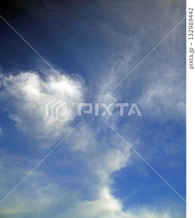 青空に浮かぶ白い雲　何かに見えるんだよねなんだろう 132989442