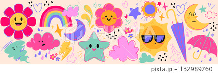 Weather themed cute kid cartoon 132989760