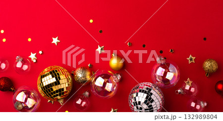 Christmas ornaments on a red background. Christmas ornaments on a red background. 132989804