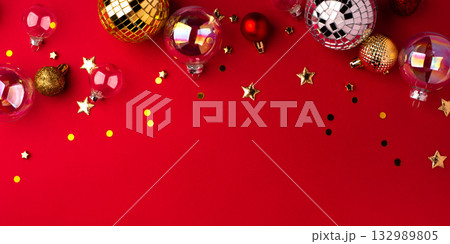 Christmas ornaments on a red background. Christmas ornaments on a red background. 132989805