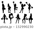 Cheerleader silhouette vector set with dynamic pom-pom poses 132990230