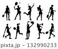 Hand-drawn female tennis silhouette vector set with dynamic sport poses 132990233