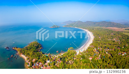 Palolem Beach aerial panoramic view in Goa, India 132990236