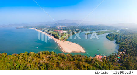 Galgibaga Beach aerial panoramic view in Goa, India 132990237