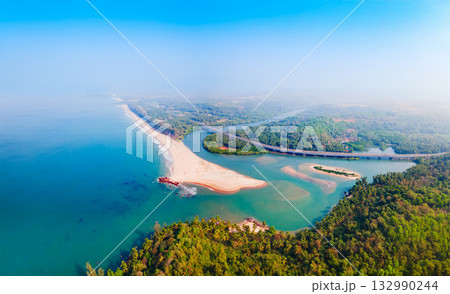 Galgibaga Beach aerial panoramic view in Goa, India 132990244