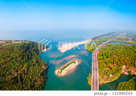 Galgibaga Beach aerial panoramic view in Goa, India 132990245