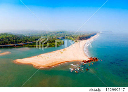 Galgibaga Beach aerial panoramic view in Goa, India Galgibaga Beach aerial panoramic view in Goa, India 132990247
