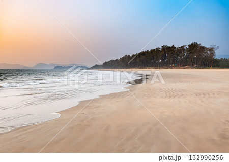 Galgibaga Beach at sunset, Goa state in India 132990256
