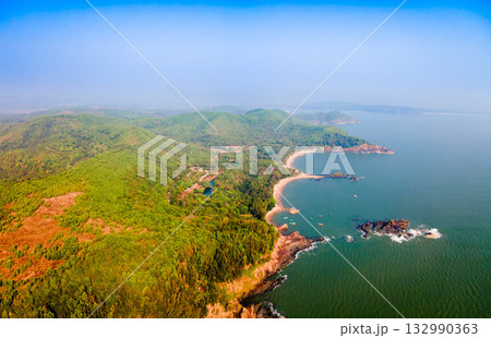 Om Beach aerial panoramic view in Gokarna, India 132990363