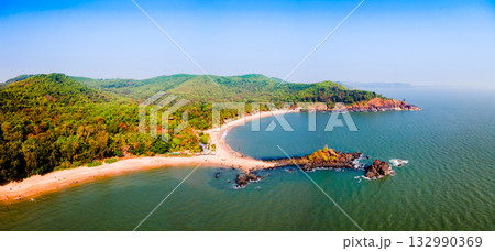 Om Beach aerial panoramic view in Gokarna, India 132990369