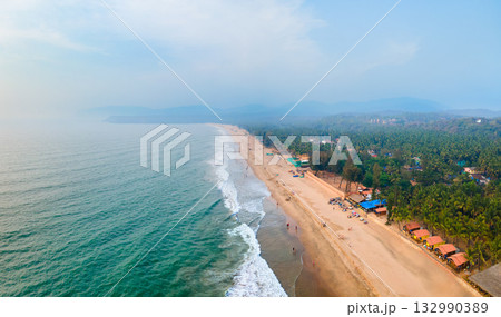 Agonda Beach aerial panoramic view in Goa, India Agonda Beach aerial panoramic view in Goa, India 132990389
