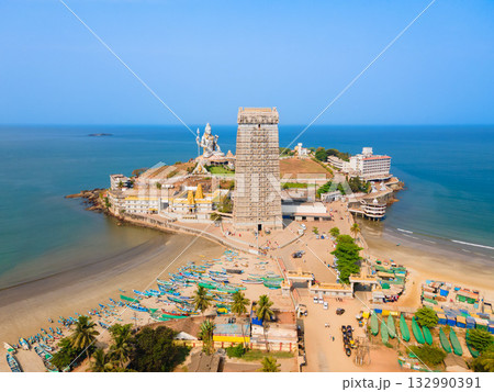 Murudeshwara Temple aerial panoramic view in India 132990391