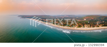 Arambol Beach aerial panoramic view in Goa, India 132990394