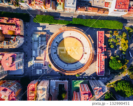 Bullring, bull ring building aerial panoramic view, Malaga 132990451