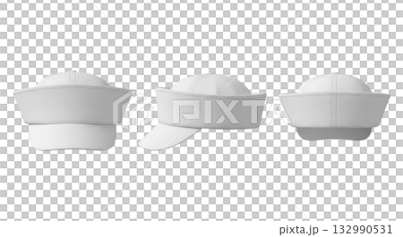 White sailor cap with a visor in three different views for marine or naval uniform fashion White sailor cap with a visor in three different views for marine or naval uniform fashion 132990531