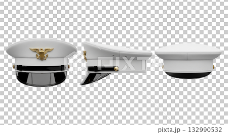 White US navy officer cap a military uniform headwear shown in multiple views template White US navy officer cap a military uniform headwear shown in multiple views template 132990532