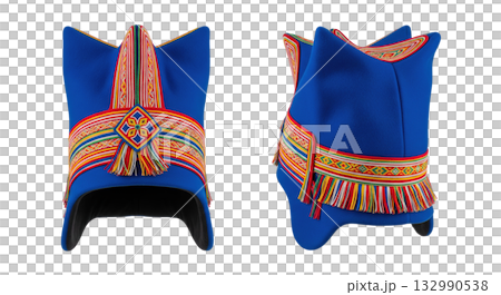 Traditional blue sami four winds hat a national scandinavian folk costume headwear accessory 132990538