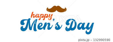 International Men's Day banner with mustache isolated on white. Happy mens day wide poster, banner and sticker 132990590