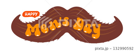 International Men's Day banner with mustache isolated on white. Happy mens day wide poster, banner and sticker 132990592