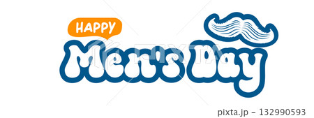 International Men's Day banner with mustache isolated on white. Happy mens day wide poster, banner and sticker 132990593