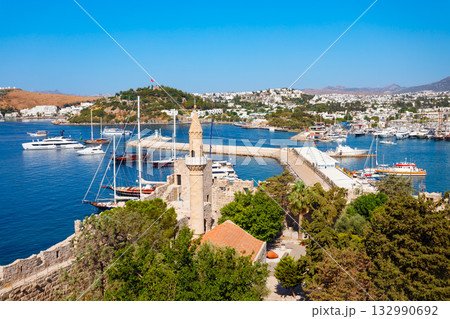 The Bodrum marina aerial panoramic view in Turkey 132990692